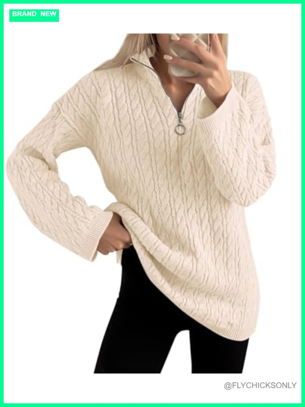 Cable Knit Half Zip Sweater Oversized Pullover Chunky Knit Long Sleeve Women